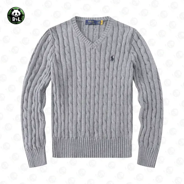 Ralph Lauren V-Neck Sweater Navy with Green Pony Logo - 14