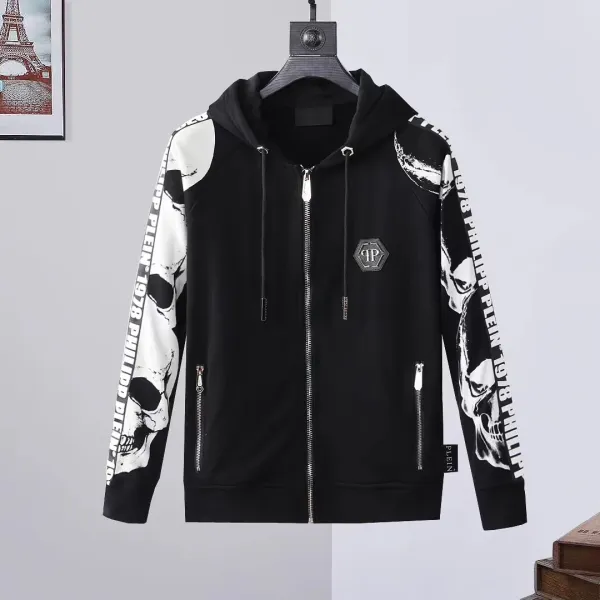 Philipp Plein PP Logo Embroidered Black Wool-Blend Varsity Jacket Outerwear Jacket - 16