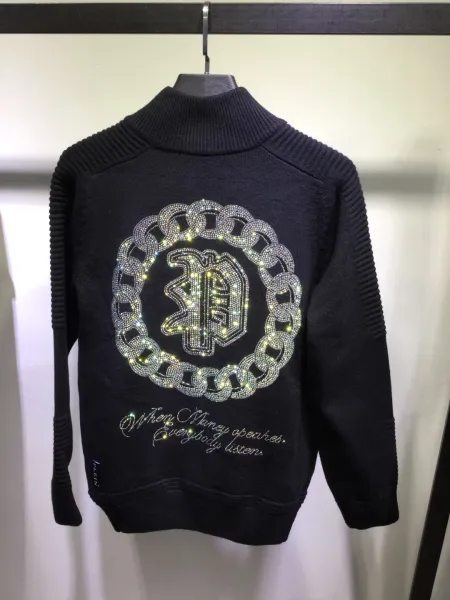 Philipp Plein PP Logo Embroidered Black Wool-Blend Varsity Jacket Outerwear Jacket - 15