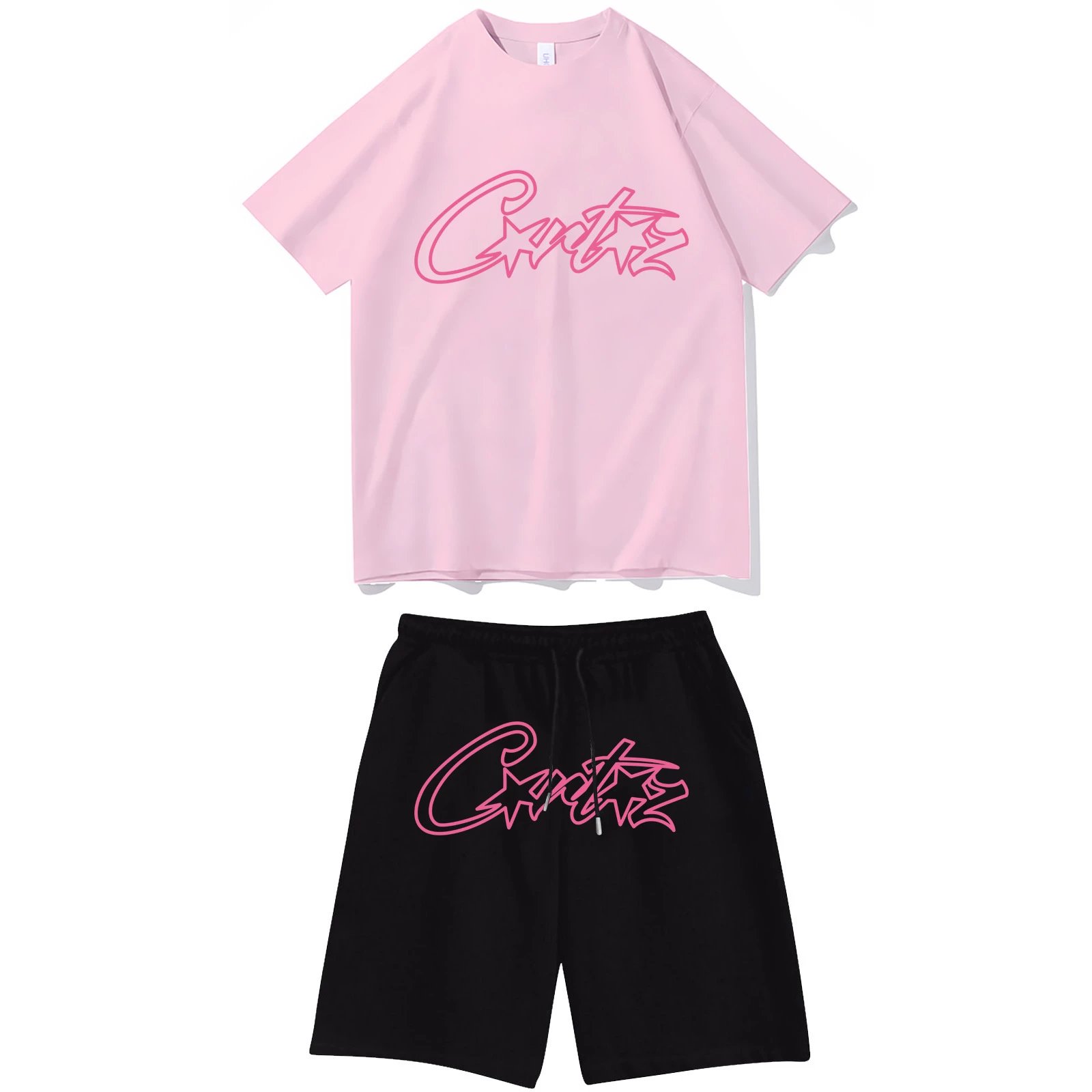 Cute Co-ord Set: Pink T-Shirt and Black Shorts Pink