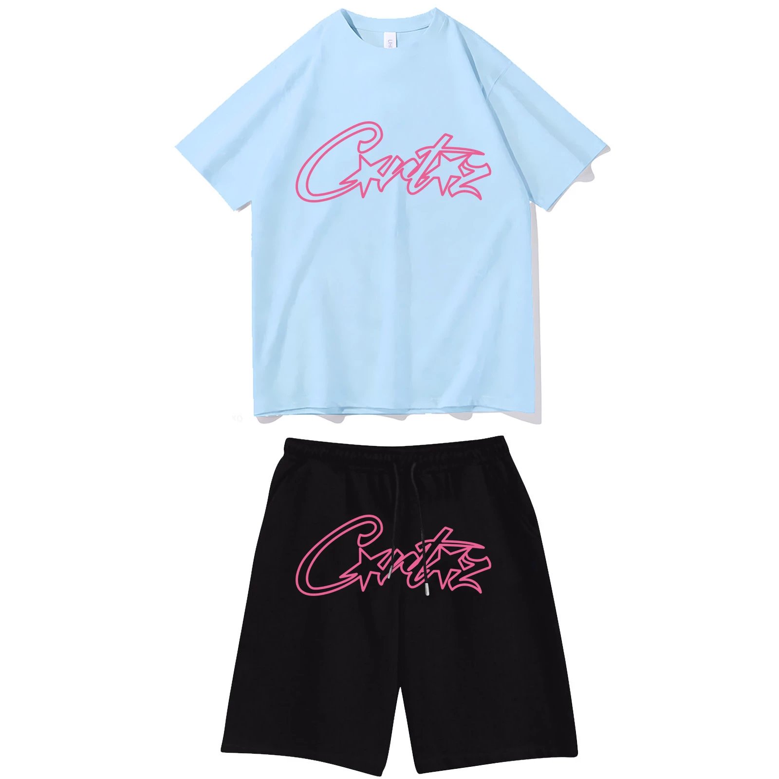 Olympic Rings Print Casual Set Beige T-Shirt and Black Shorts - 14
