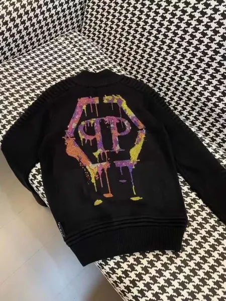 Philipp Plein PP Logo Embroidered Black Wool-Blend Varsity Jacket Outerwear Jacket - 12