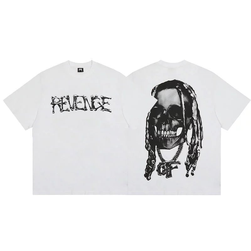 Revenge Skull and Logo Graphic White T-Shirt - 13