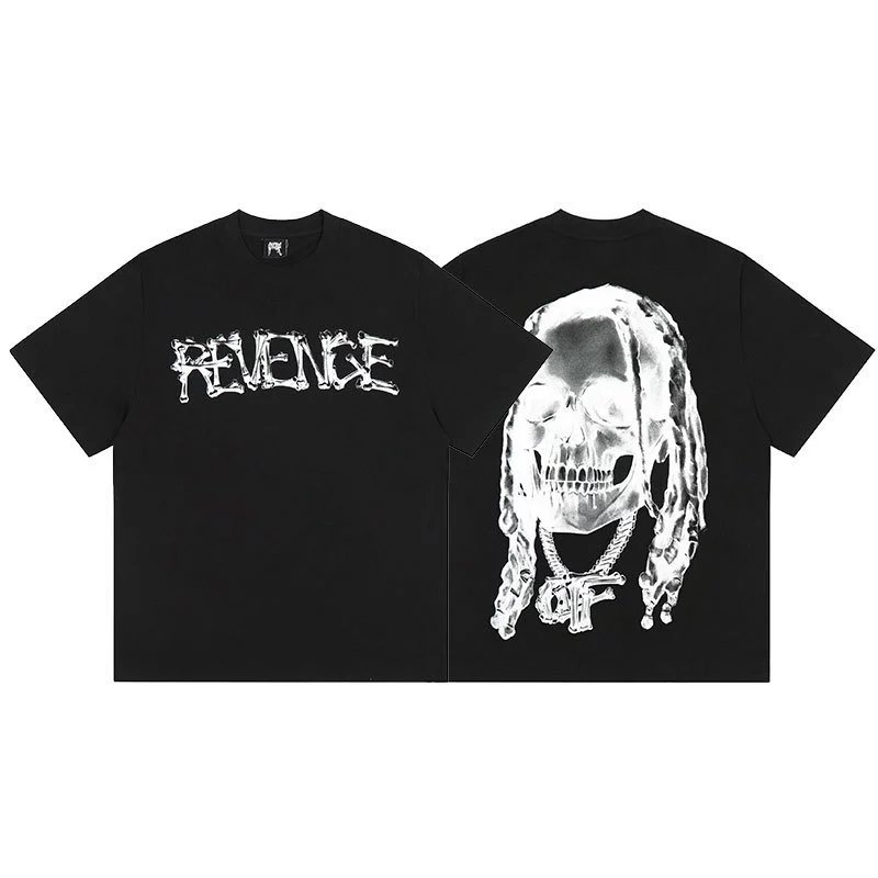 Revenge Skull and Logo Graphic White T-Shirt - 14