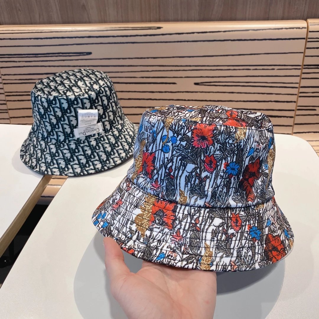Dior Oblique Monogram and Floral Print Bucket Hats Multicolor