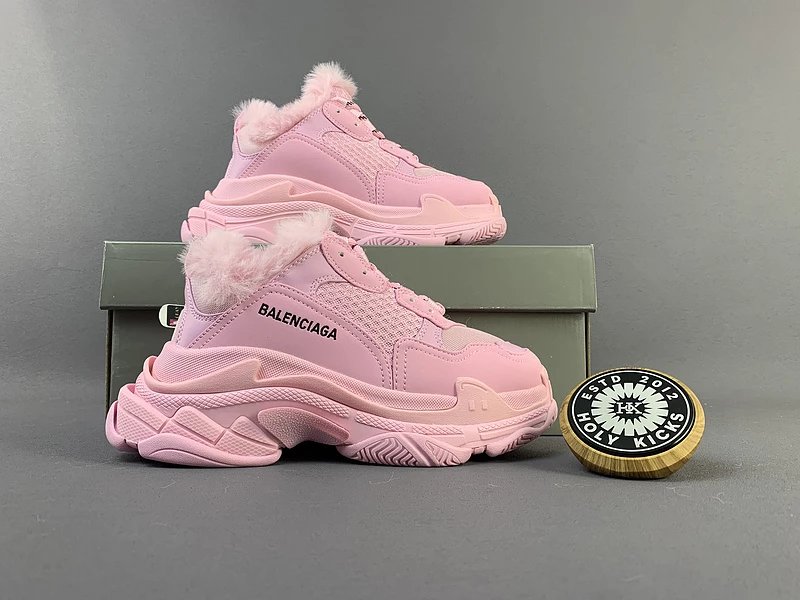 Balenciaga Triple S Fur High Top Pink
