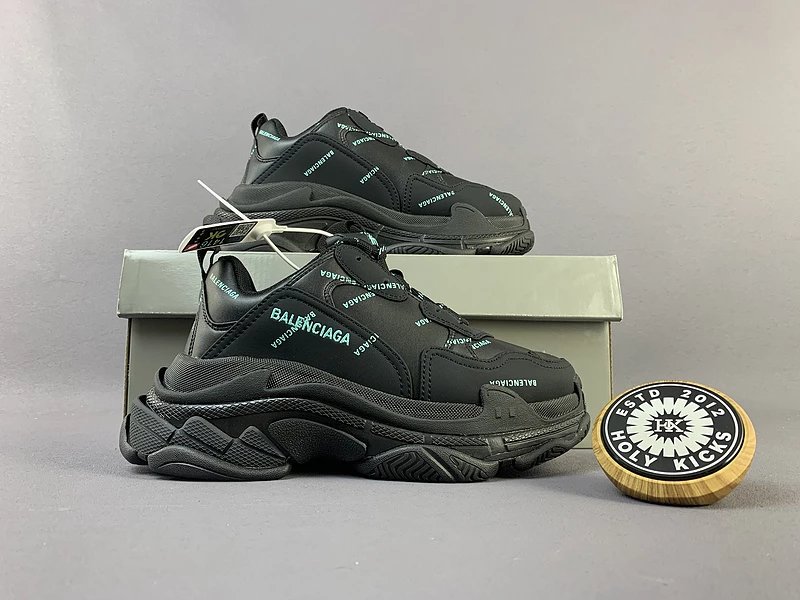Balenciaga Triple S Black Teal Logo Print