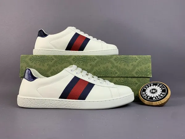 Gucci Ace White Leather Sneakers with Web Stripe - 1