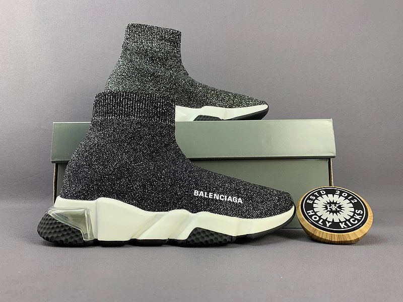 Balenciaga Speed Trainer Sock Black White Glitter