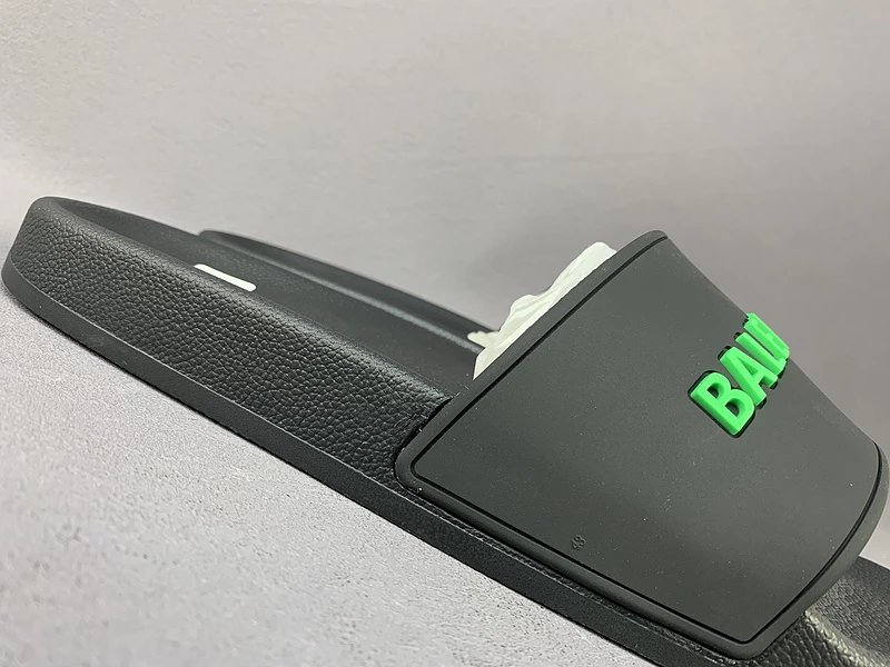 Holy Kicks x BALENCIAGA Slide Sandals Black with Neon Green Logo Slippers - 9