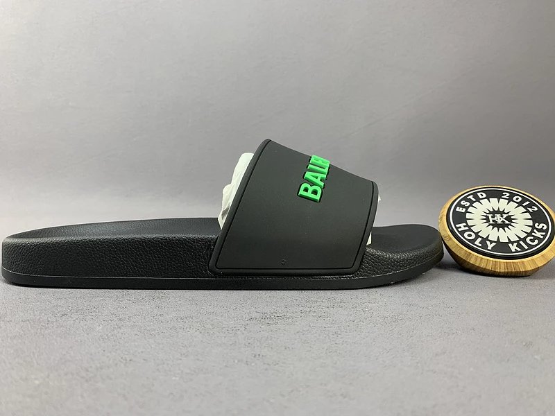 Holy Kicks x BALENCIAGA Slide Sandals Black with Neon Green Logo Slippers - 3