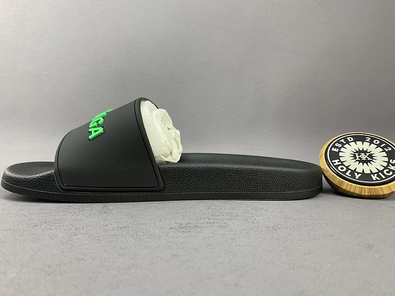 Holy Kicks x BALENCIAGA Slide Sandals Black with Neon Green Logo Slippers - 4