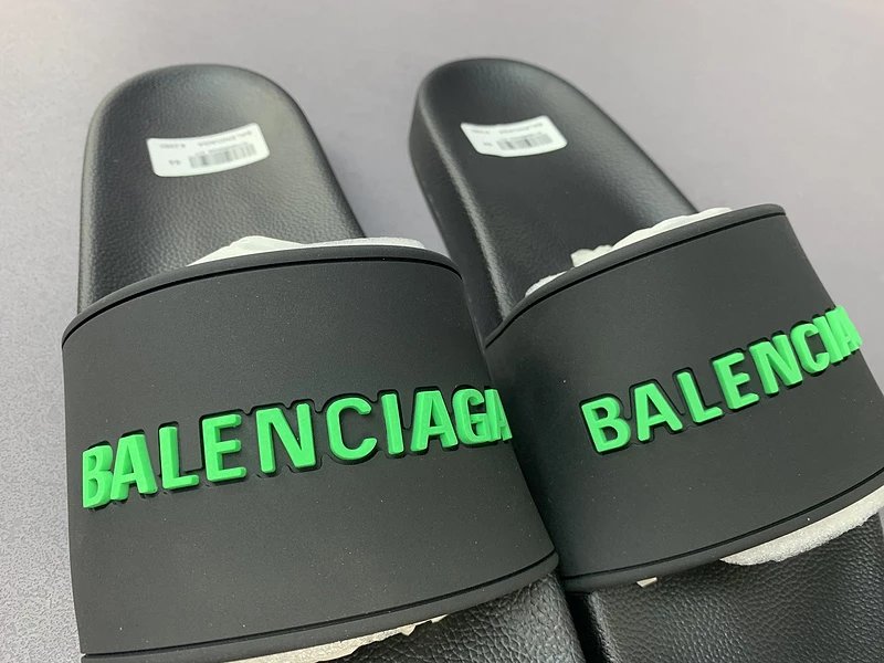 Holy Kicks x BALENCIAGA Slide Sandals Black with Neon Green Logo Slippers - 8