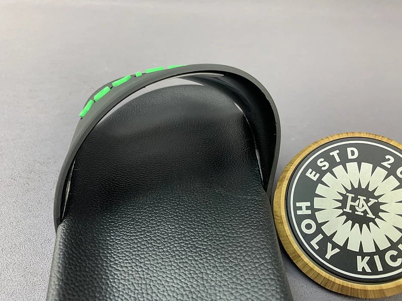 Holy Kicks x BALENCIAGA Slide Sandals Black with Neon Green Logo Slippers - 10