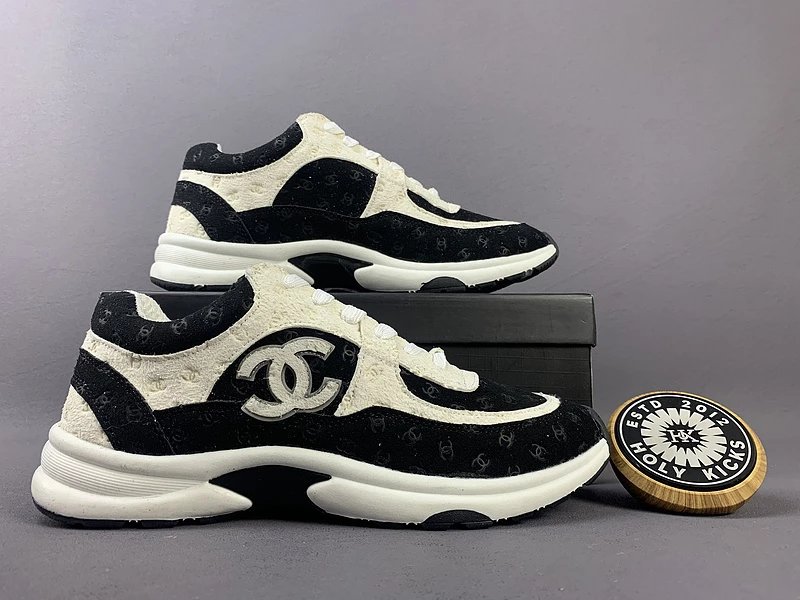 Chanel CC Logo Chunky Sneakers Black and White - 12