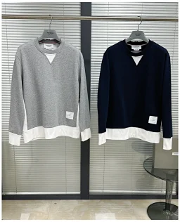 thumbnail for Four-bar hooded jacket with white edges, hoodie sweatshirt, navy blue, light gray