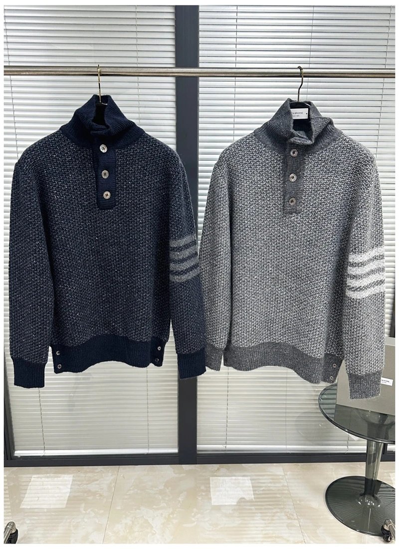 Coarse needle colored yarn round neck wool knitted sweater imported from Stoll, Germany, woven 357 needle high weave high-density fish scale texture fabric using wool yarn+mohair
