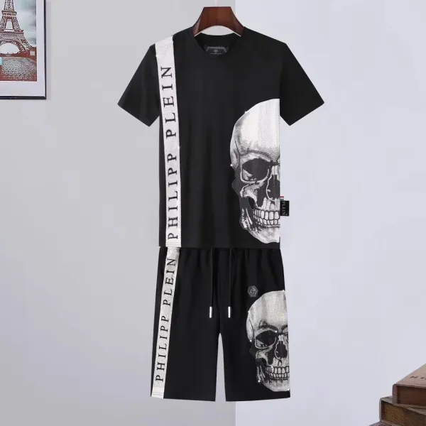 Philipp Plein PP Hexagon Print White and Black T-Shirt and Shorts Set - 12