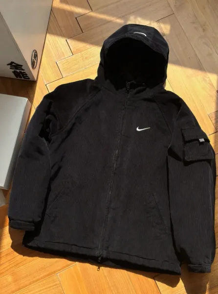 Nike Corduroy Hooded Jacket Black Outerwear - 4