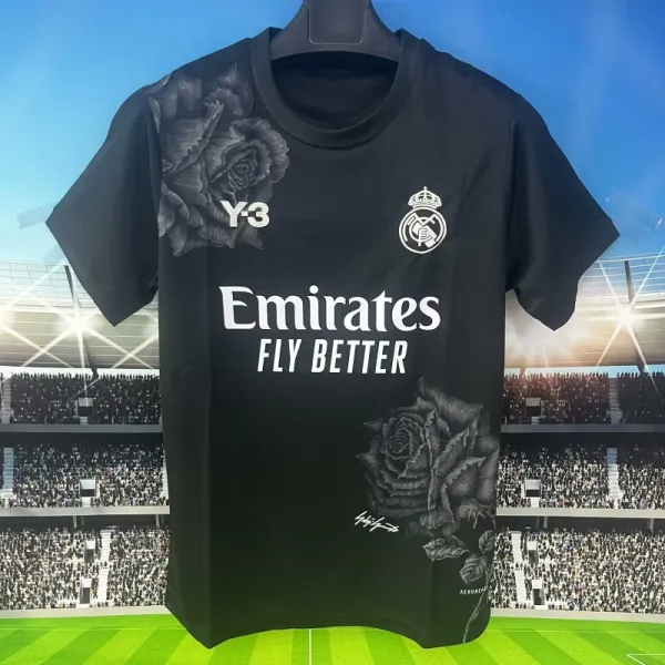 Adidas Y-3 x Real Madrid Black Rose Graphic T-Shirt - 1