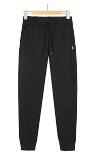 Black pants with a white label