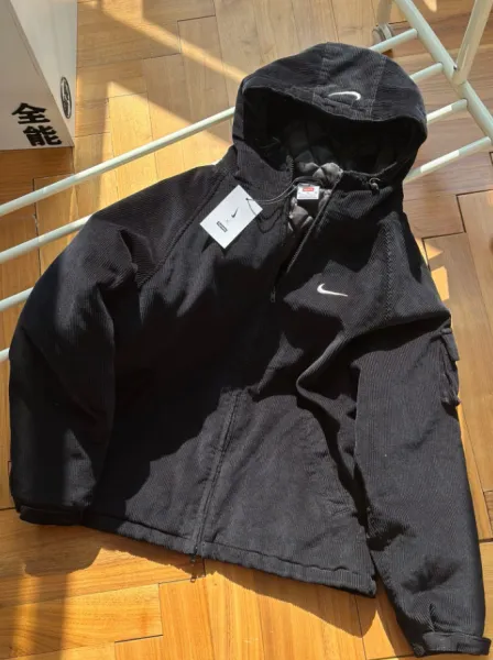 Nike Corduroy Hooded Jacket Black Outerwear - 1