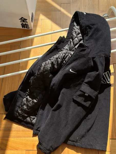 Nike Corduroy Hooded Jacket Black Outerwear - 7