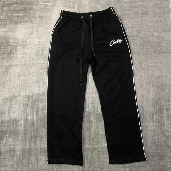 Corteiz Track Pants Black with White Stripe Sweatpants - 1