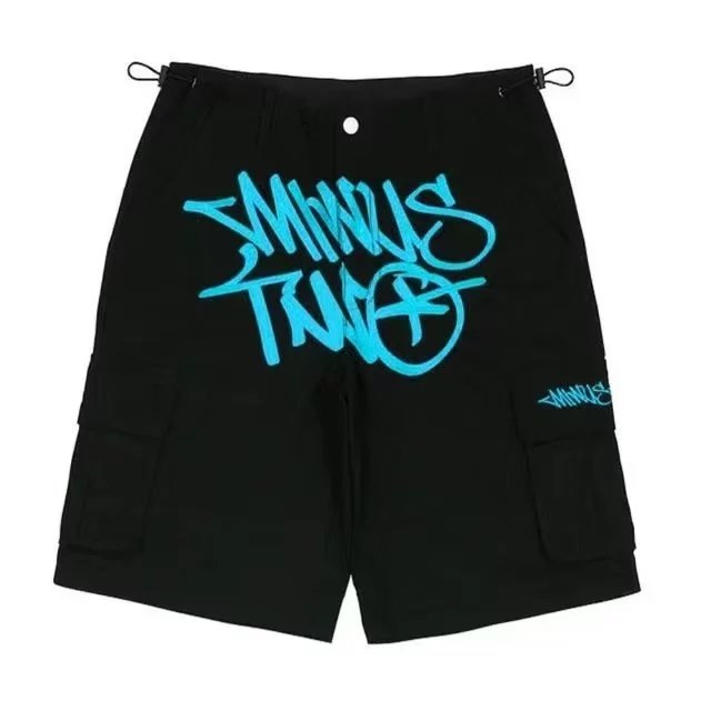 Minus Two Graffiti Script Cargo Shorts Black Blue