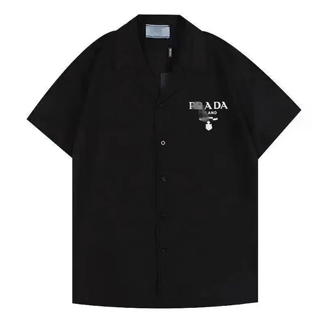 Prada Shirts Short-sleeve collared button-up with logo plaque or graphic print product detail image 2
