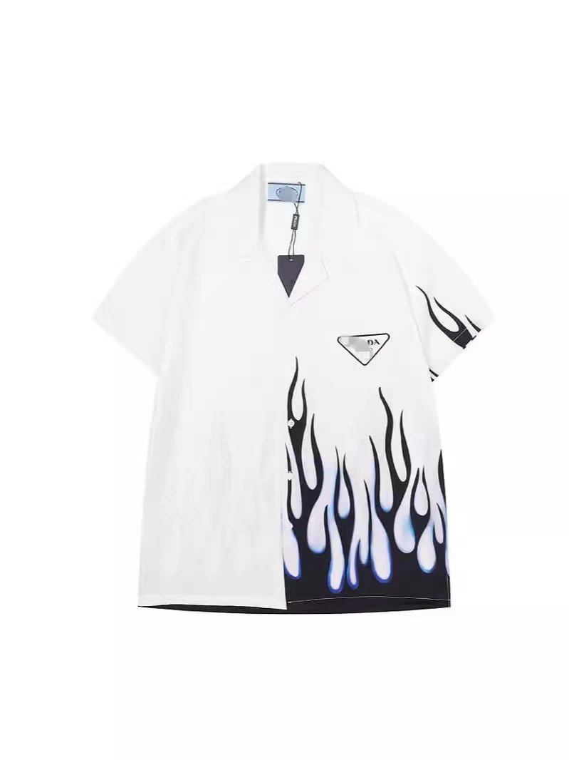 Prada Shirts Short-sleeve collared button-up with logo plaque or graphic print image 4