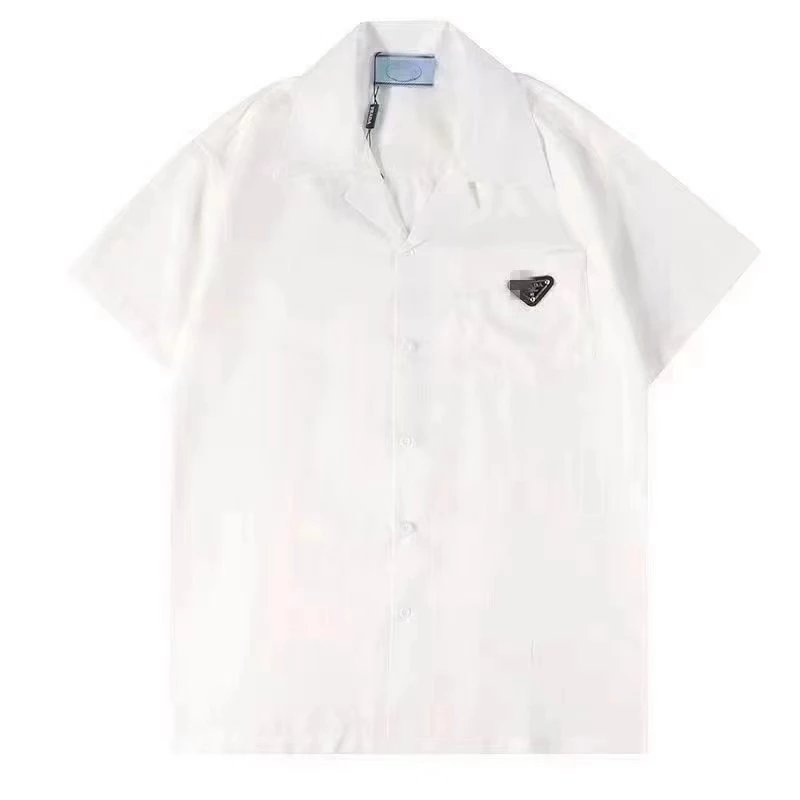 Prada Shirts Short-sleeve collared button-up with logo plaque or graphic print image 6