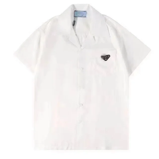 Prada Shirts Short-sleeve collared button-up with logo plaque or graphic print product detail image 6