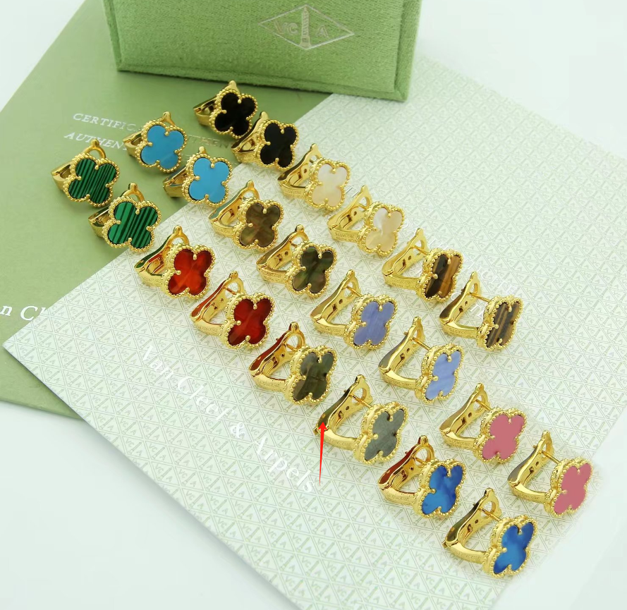 Van Cleef & Arpels Vintage Alhambra Clip Earrings Silver Multi-Color Display