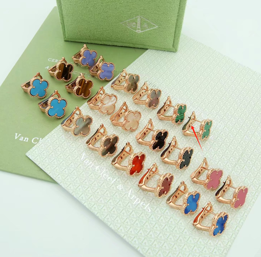 Van Cleef & Arpels Vintage Alhambra Clip Earrings Yellow Gold Multi-Color Display