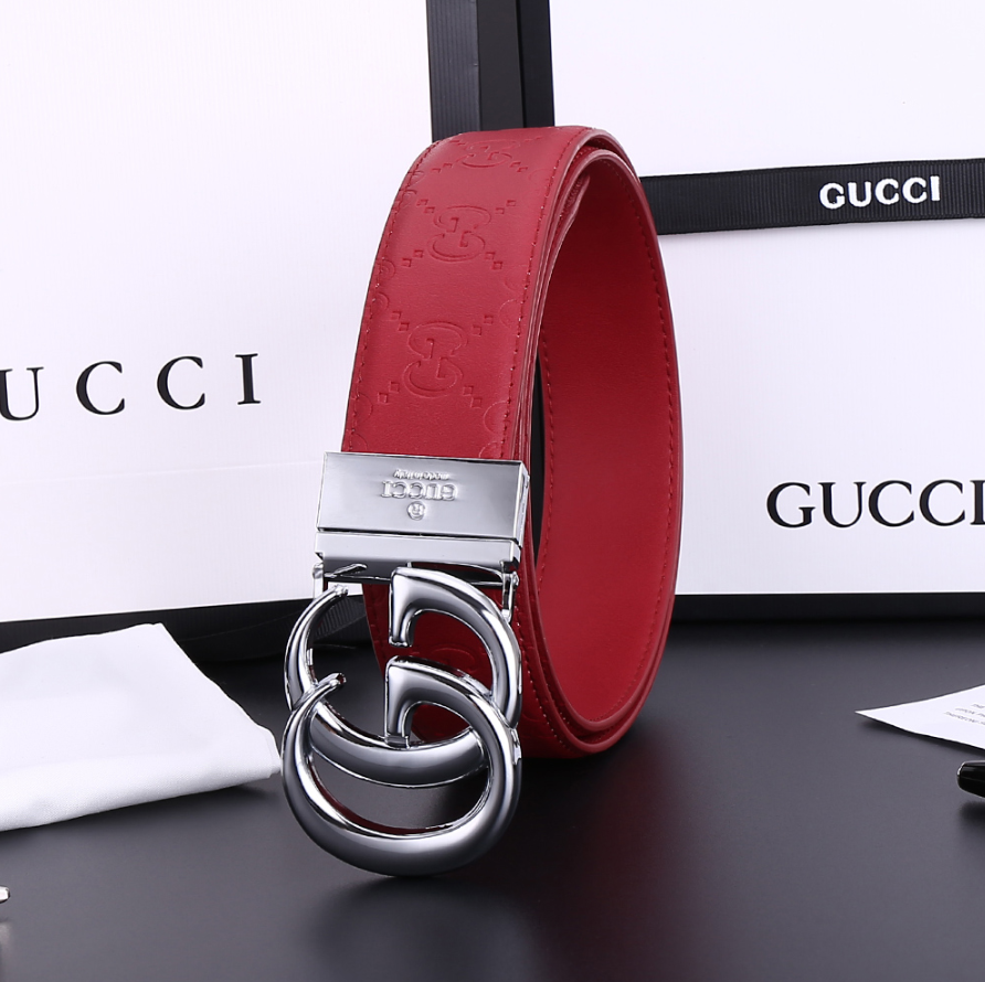 Gucci GG Marmont Belt Red Silver