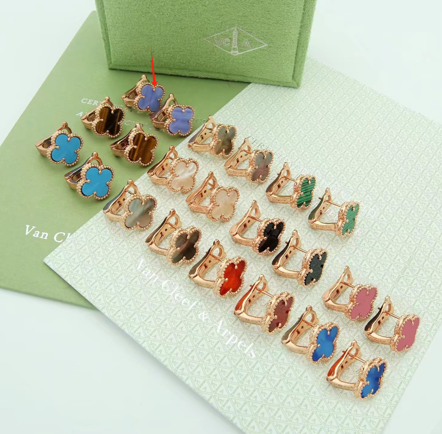 Van Cleef & Arpels Vintage Alhambra Clip Earrings Silver Multi-Color Display