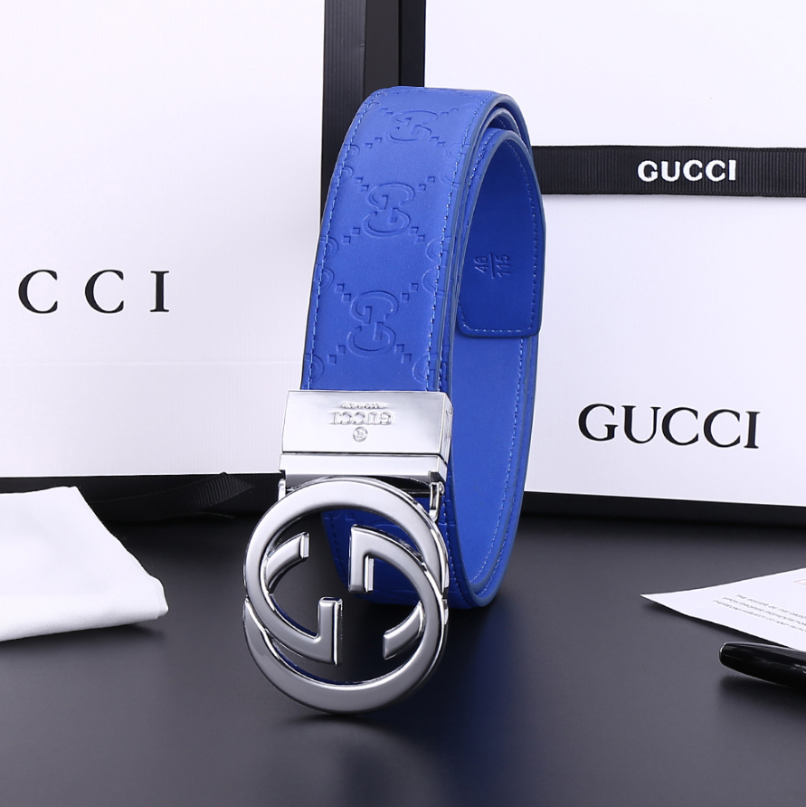 Gucci GG Marmont Belt Blue Embossed Silver