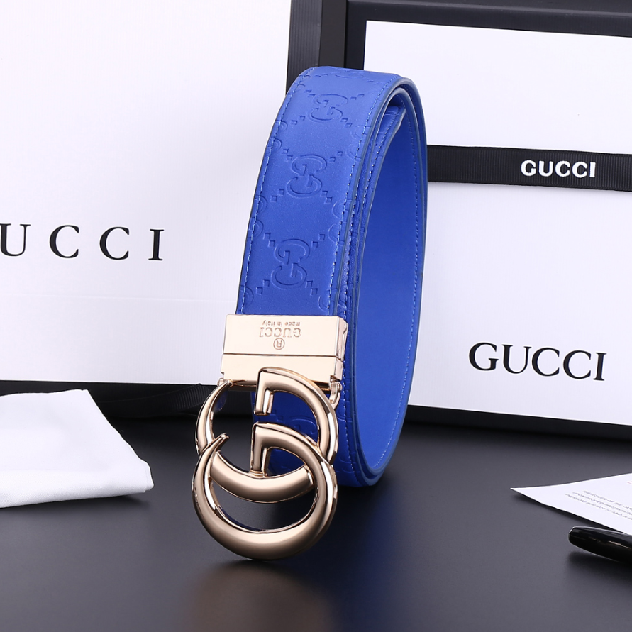 Gucci GG Marmont Belt Blue Gold