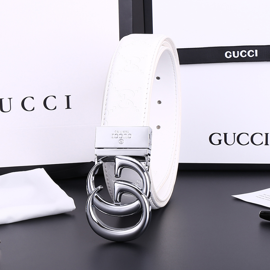 Gucci GG Marmont Belt White Silver
