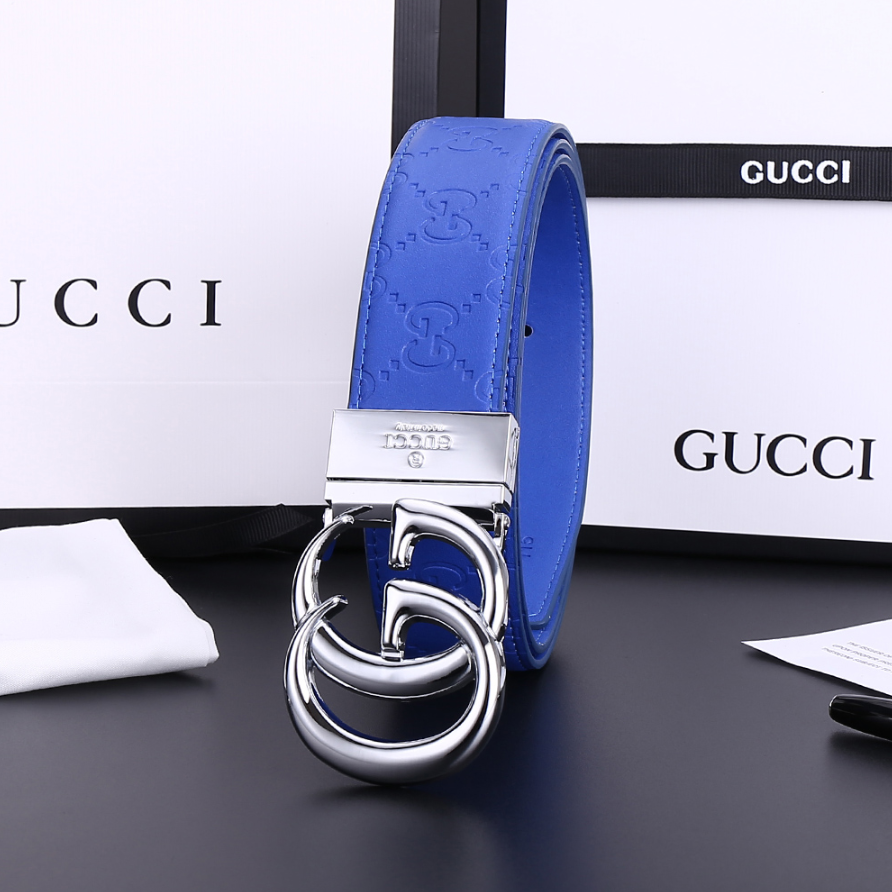 Gucci GG Marmont Belt Blue Silver