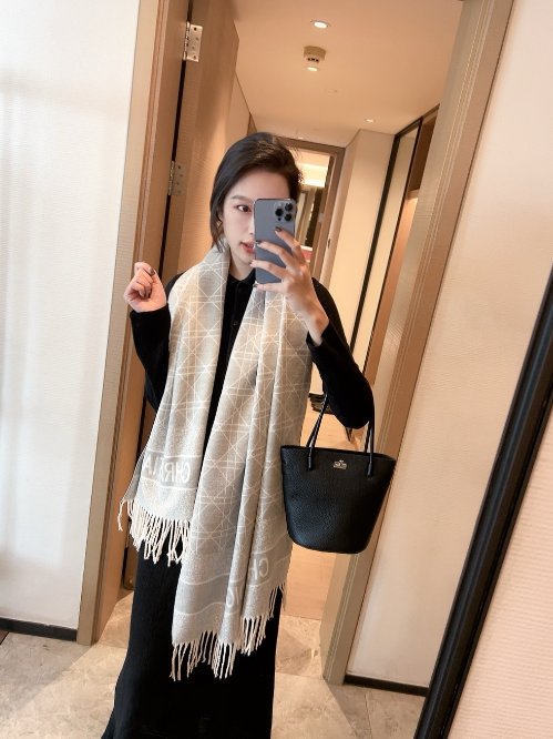 Dior Oblique Monogram Cashmere Scarf Black and White - 6