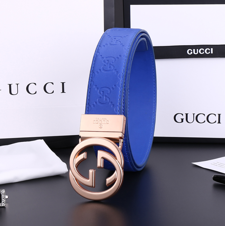 Gucci GG Marmont Belt Blue Embossed Gold
