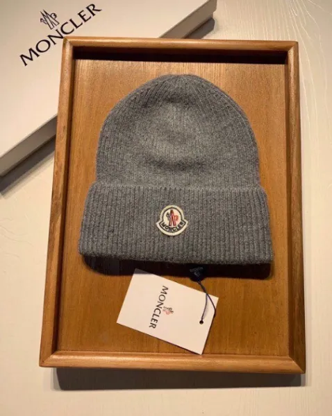 Moncler Logo Beanie Gray Hat - 1