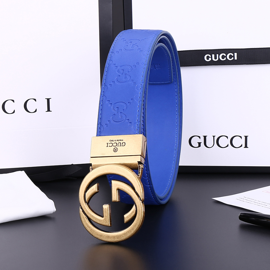Gucci GG Marmont Belt Blue Gold