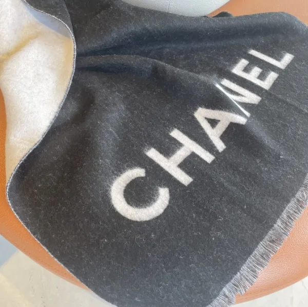 Chanel Tweed Plaid Scarf Black and White Cashmere-Silk Scarf - 7
