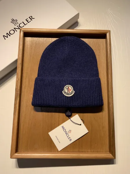 Moncler Logo Beanie Navy Blue Hat - 1