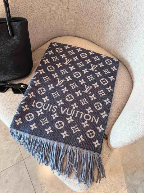 Louis Vuitton Scarves Monogram Fringed Scarf — B- 2 Blue