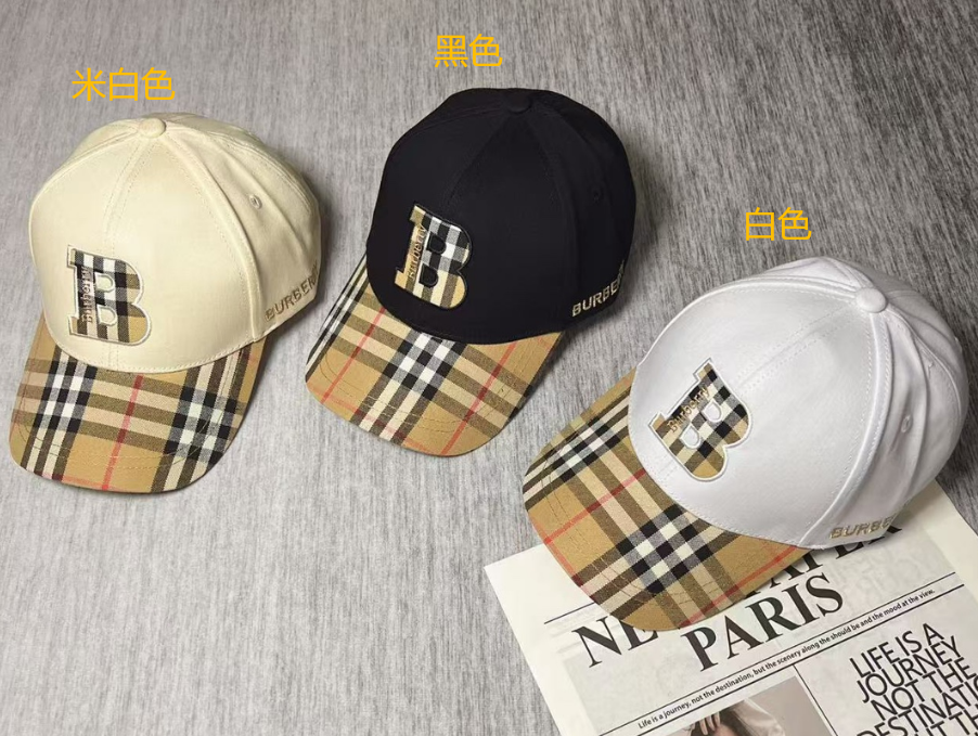 Burberry Nova Check Panel Baseball Cap Beige Black White