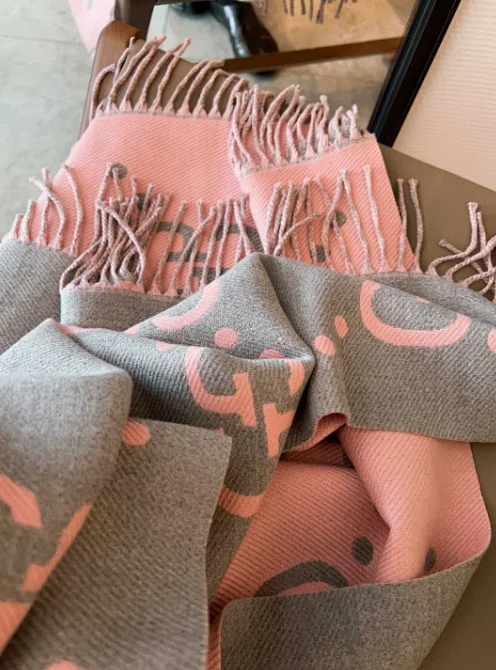 CHANEL Scarves Logo Knit Fringed Scarf product detail image 18